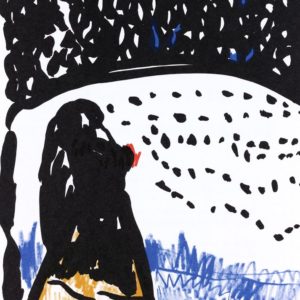 DER SCHWERE TRAUM | Seite aus dem 4farbigen originalgrafischen Buch »Ich hört' ein Sichelein rauschen – Liebeslieder«, 26 × 21 cm, Original-Offset, 2006