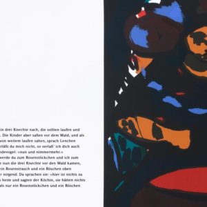 KÖCHIN | Seite aus: Fundevogel. Märchen der Gebrüder Grimm. Siebdruck, 8farbig. 40 × 30 cm. 2004