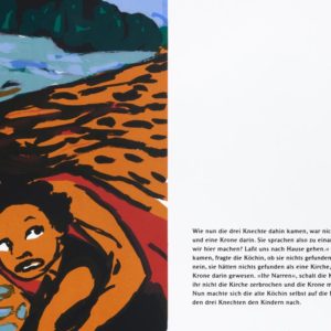 Flucht | Seite aus: Fundevogel. Märchen der Gebrüder Grimm. Siebdruck, 8farbig. 40 × 30 cm. 2004